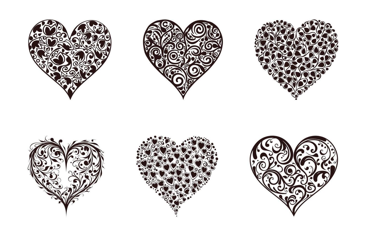 Ornamental doodle heart vector set free