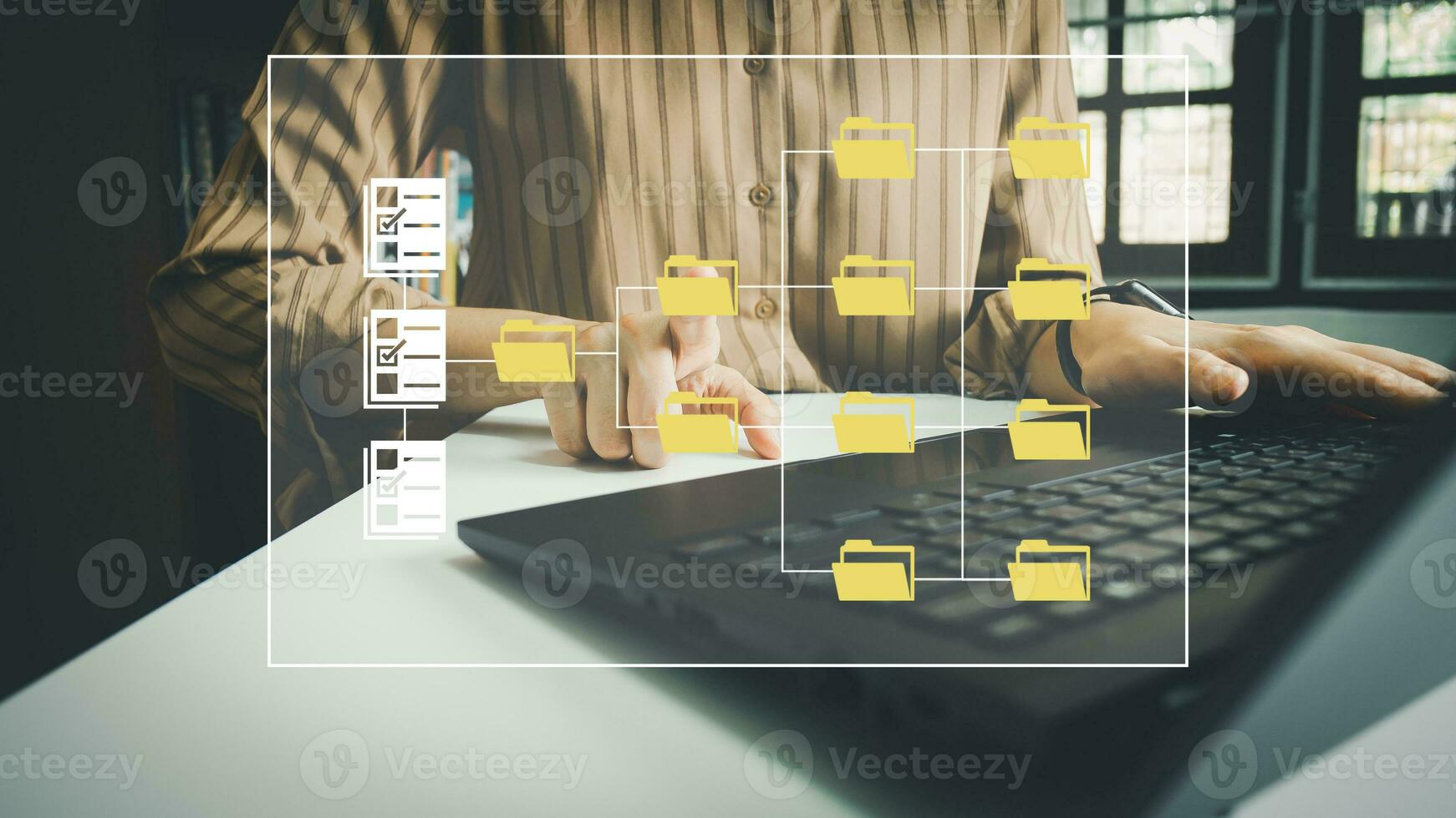 Document Management System DMS, Online document database management, Organization document Organized, automated processes to manage files, ERP enterprise efficient, business technology. photo