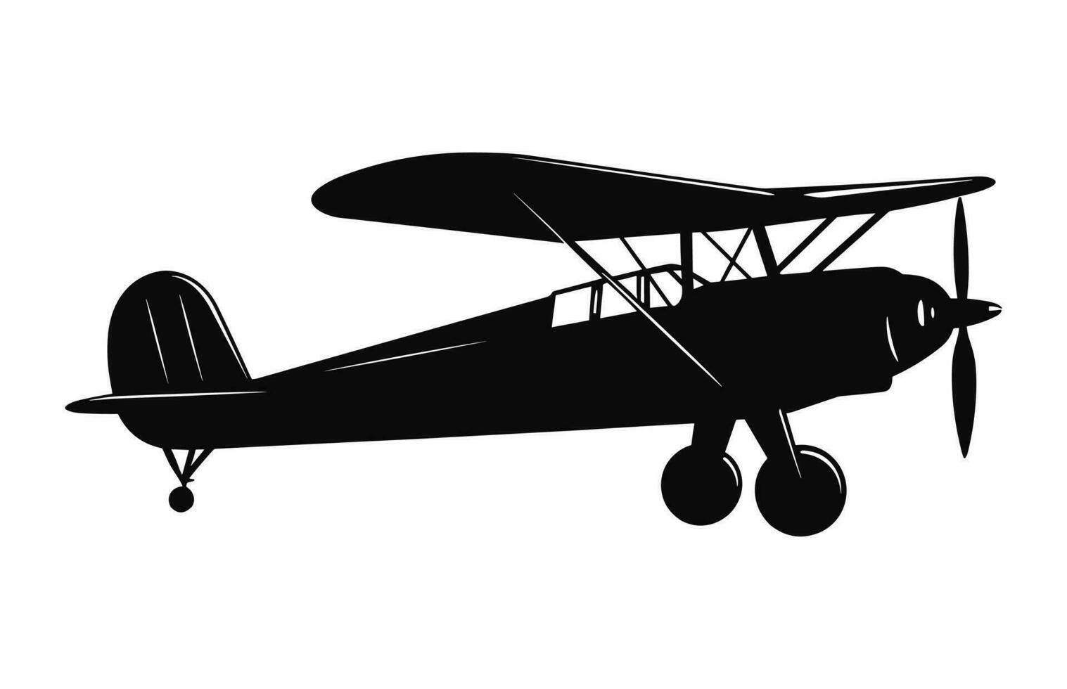 A Biplane Silhouette Clipart isolated on a white background, Airplane black vector design
