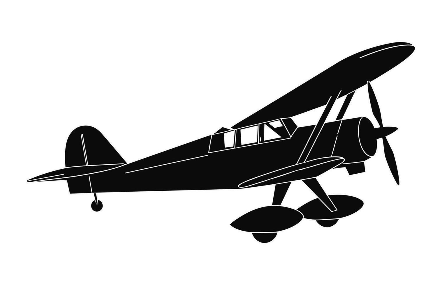 un biplano silueta clipart aislado en un blanco fondo, avión negro vector diseño