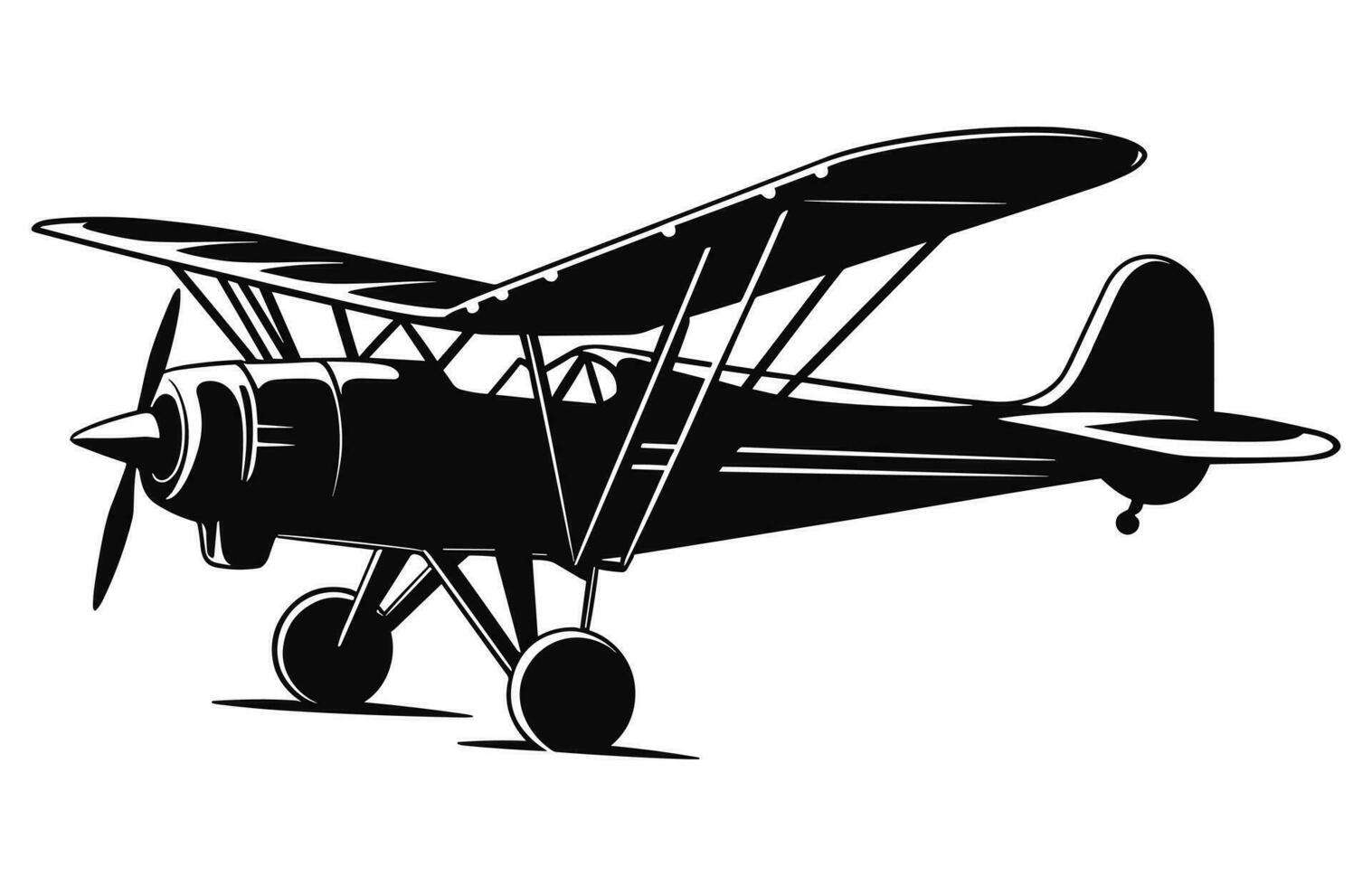 un biplano silueta clipart aislado en un blanco fondo, avión negro vector diseño