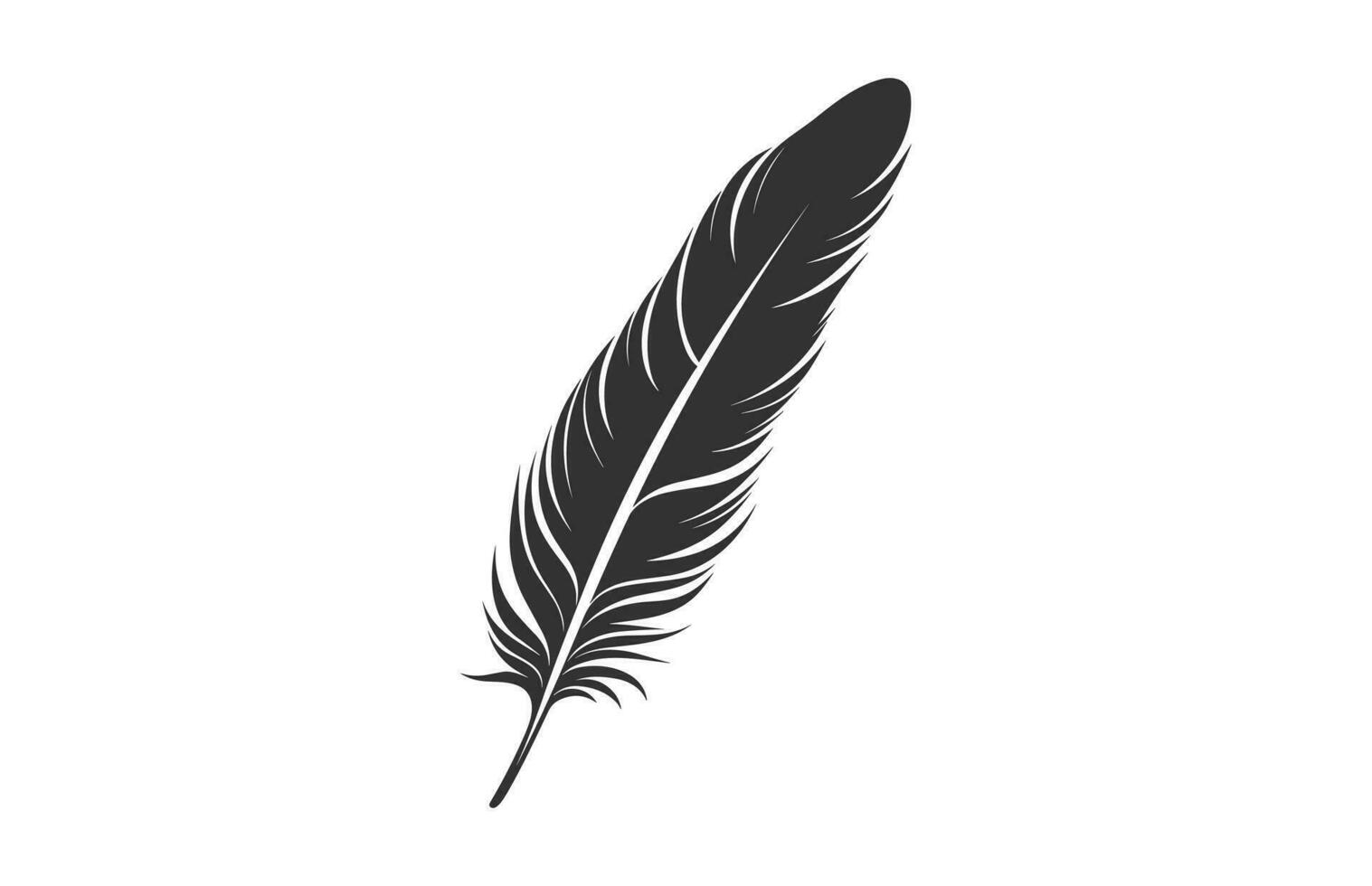 A Feather black Silhouette isolated Vector, Bird Feather Clipart on a white background vector