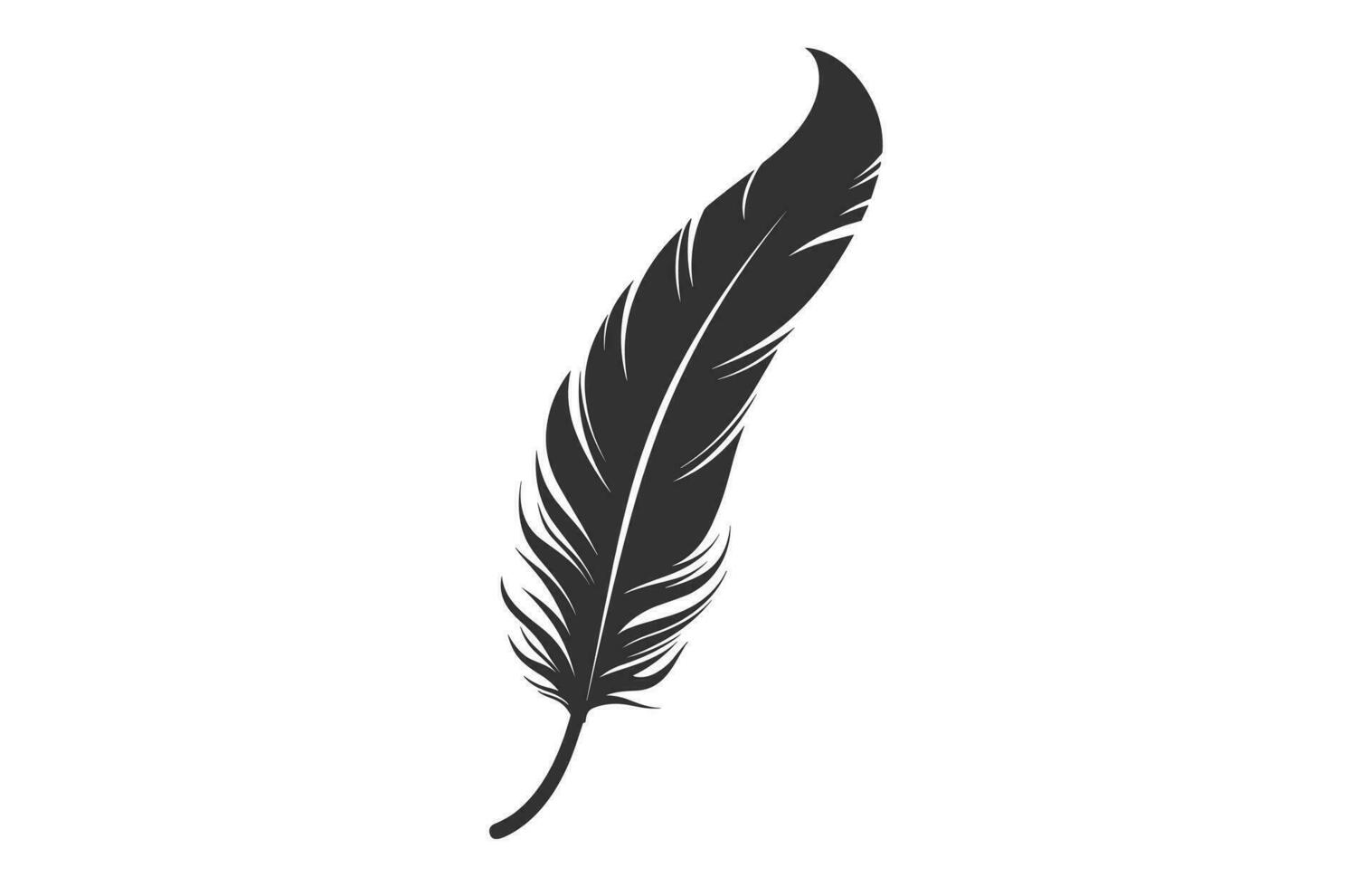 A Feather black Silhouette isolated Vector, Bird Feather Clipart on a white background vector