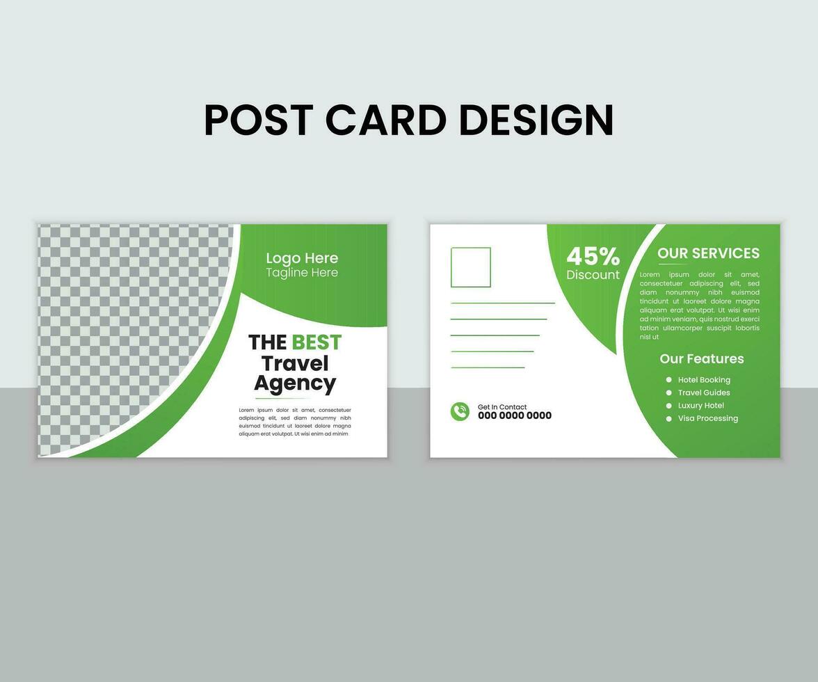 Travel Post Card Design ,Innovative Solution Agency Business Post Card Design, Trusted Color Combination Corporate Post Card Template vector