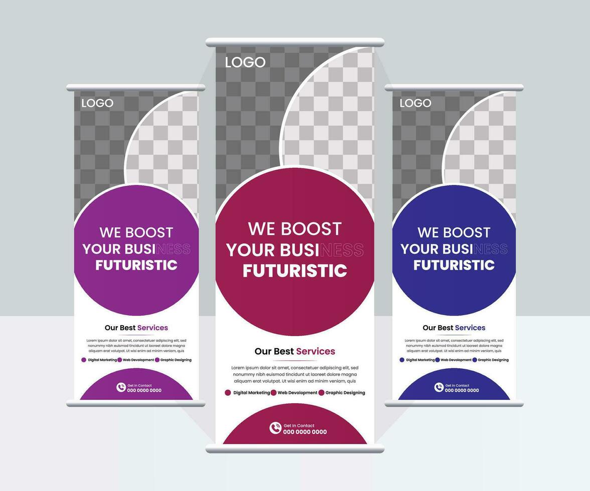 Roll up banner stand template design . Modern exhibition advertising trend business roll up banner. vector