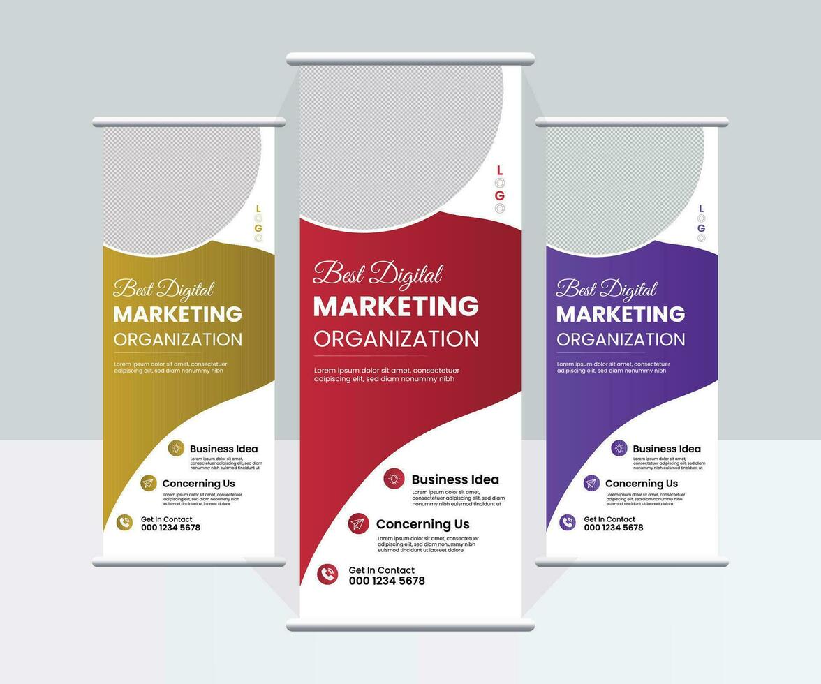 Roll up banner stand template design . Modern exhibition advertising trend business roll up banner. vector