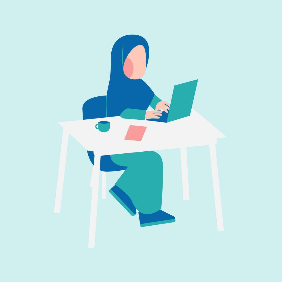 Hijab Woman Working On Desk vector
