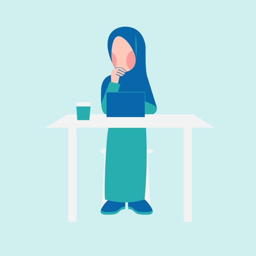 Hijab Woman Working On Desk vector