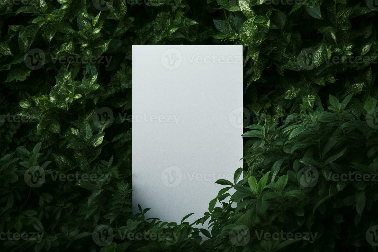 AI generated blank white artboard surrounded by leaves generative by ai photo