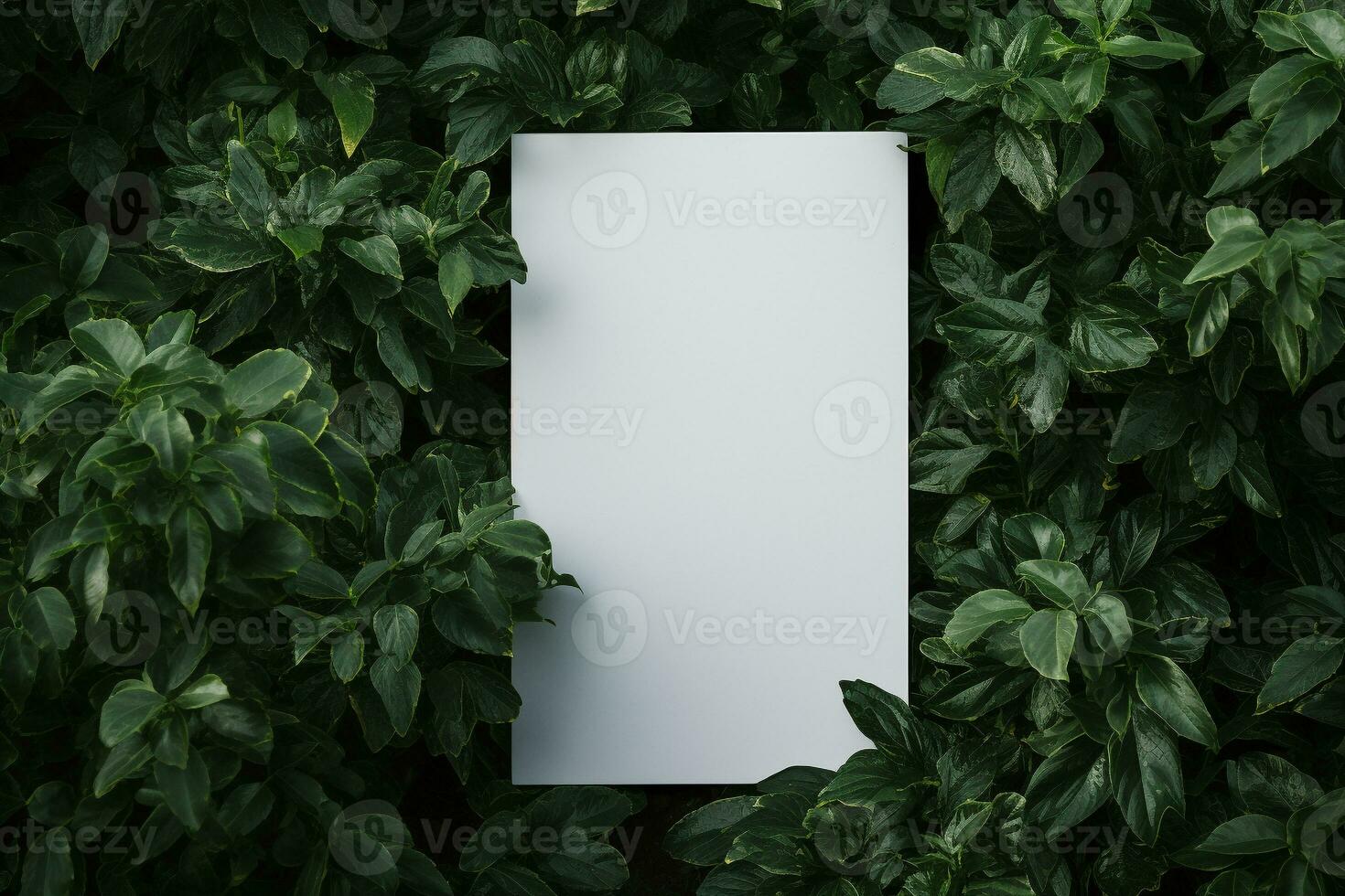 AI generated blank white artboard surrounded by leaves generative by ai photo