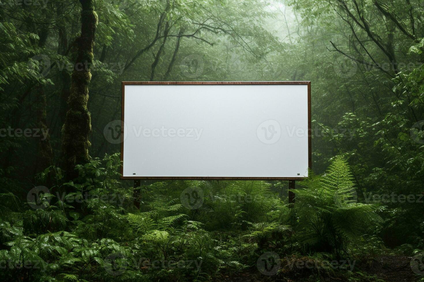 AI generated Blank white wood signboard in the forest generative by ai photo