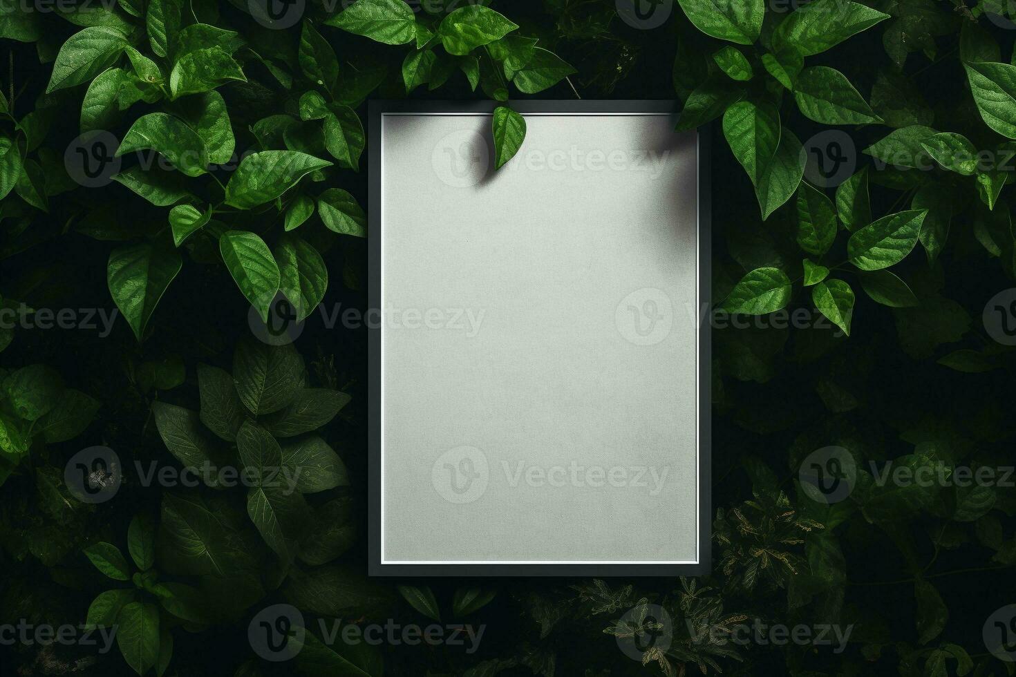 AI generated blank white frame surrounded by leaves generative by ai photo