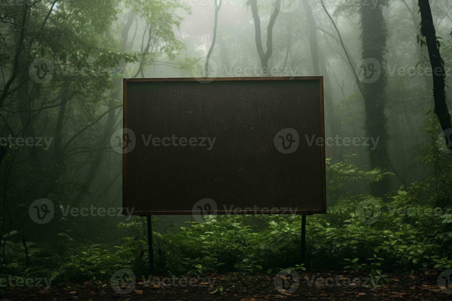 AI generated blank black color wood signboard in the forest generative by ai photo