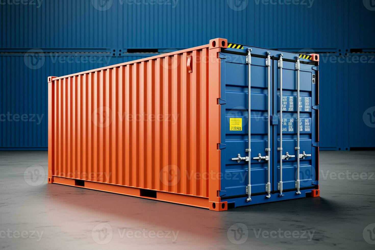 AI generated Orange and blue shipping container generative by ai photo