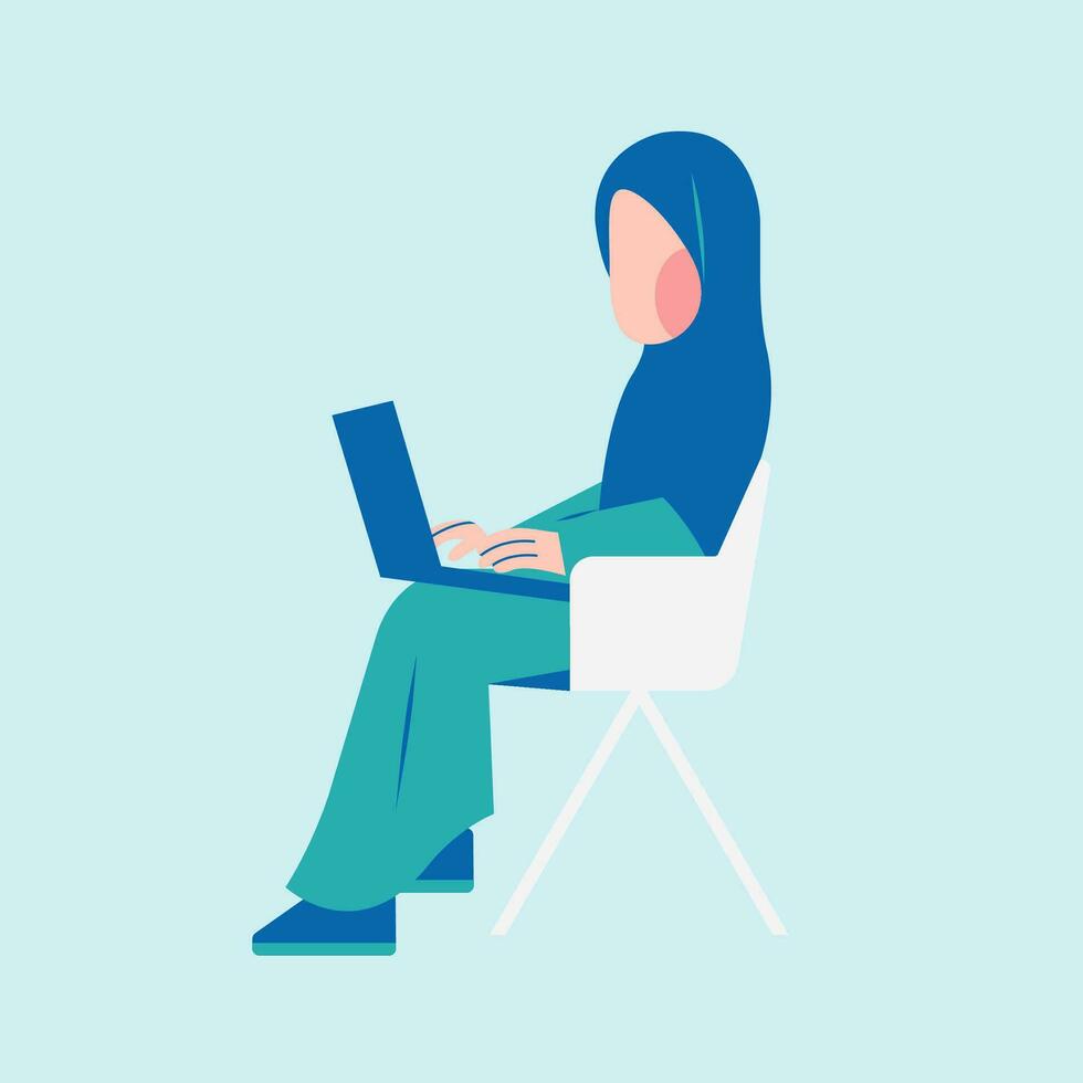 Hijab Woman Working On Desk vector