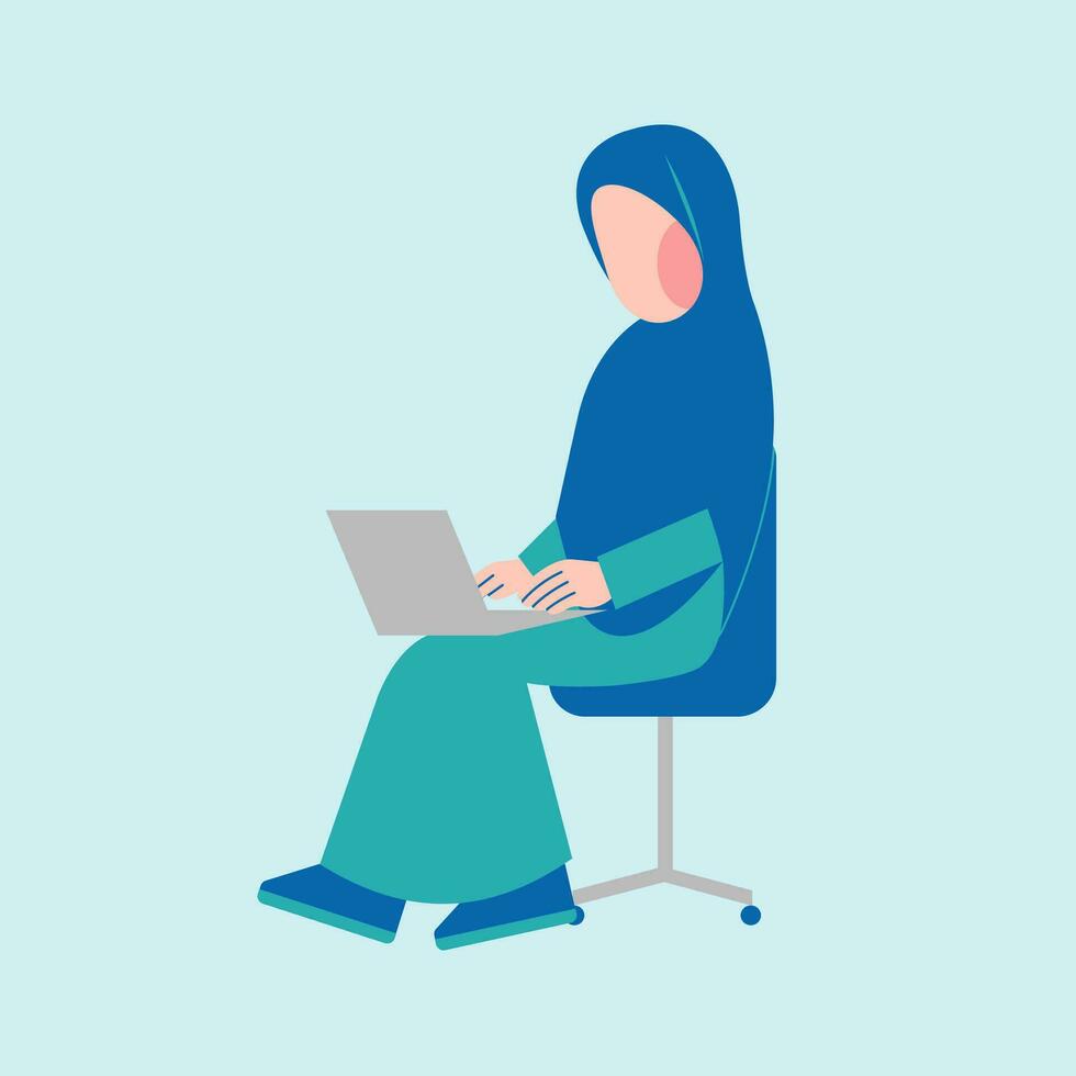 Hijab Woman Working On Desk vector