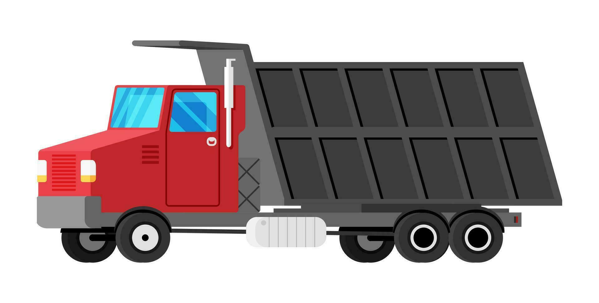 Tipper Truck Isolated on White. Lorry Side View. Dump Car Icon. Vehicle Children Toy. Truck for Delivery. Car for Transportation. Cartoon Flat Vector Illustration