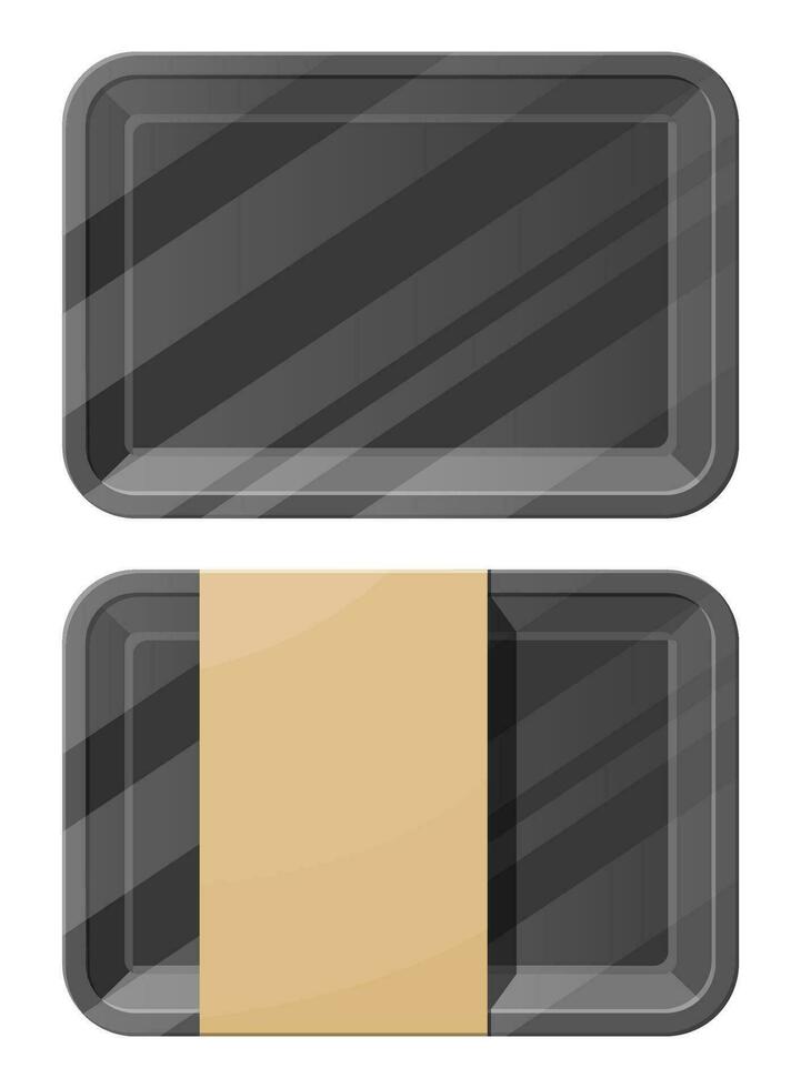 Mockup template polystyrene tray container. Empty plastic food container or box. Ready for your design. Flat vector illustration