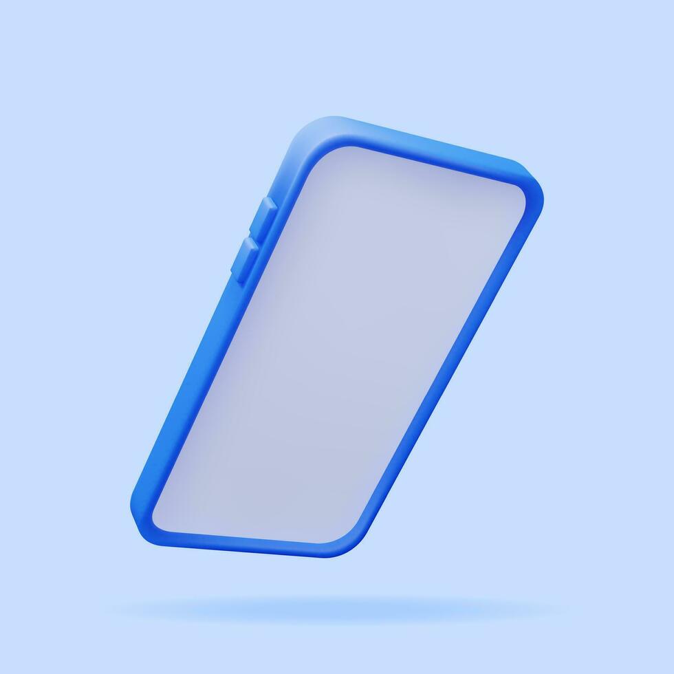 3d Realistic Smartphone with Empty Screen. Front View Smart Phone Mockup Render. 3D Telephone Blue Color. Modern Mobile Gadget Device Icon. Vector Illustration
