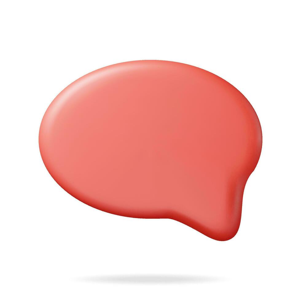 3D Red Blank Speech Bubble Isolated on White. Render Chat Balloon Pin. Notification Shape Mockup. Communication, Web, Social Network Media, App Button. Realistic Vector Illustration