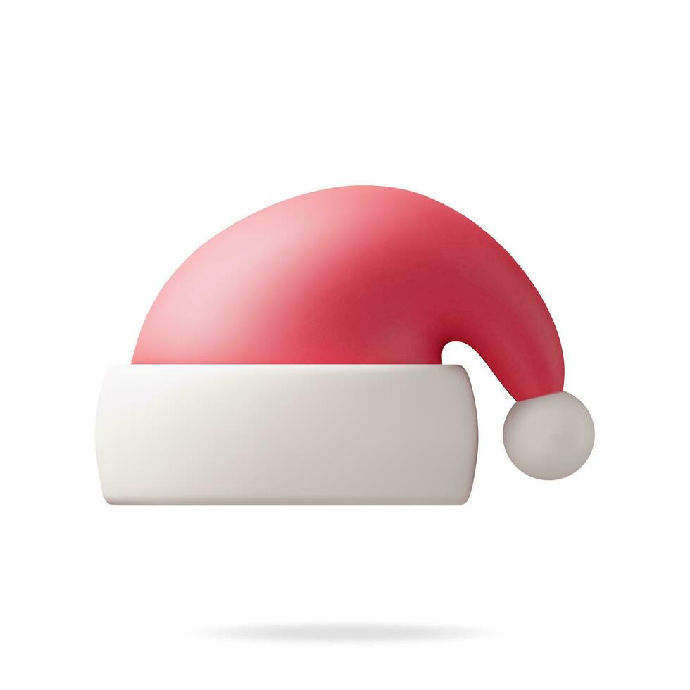 3d rojo Papa Noel claus sombrero aislado en blanco. hacer sombrero con piel y borla. contento nuevo año decoración. alegre Navidad ropa día festivo. nuevo año y Navidad celebracion. realista vector ilustración
