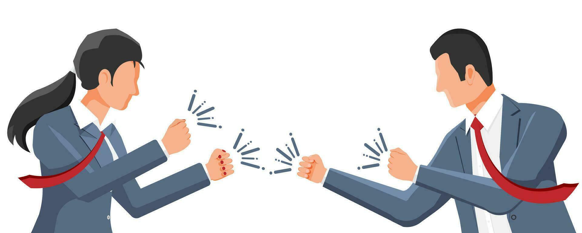 Two Business People in Confrontation, Business Conflict Concept. Business Man and Woman Versus Each Other. Target, Rivalry, Competition, Conflict. Debate, Disagreement. Flat Vector Illustration