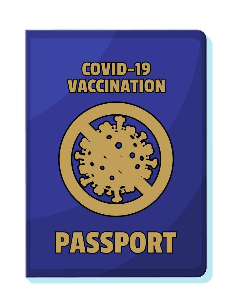 Covid-19 vaccination passport. Vaccinated health document as proof person is immune to disease. Coronavirus immune pass icon. Corona virus vaccine certification concept. Flat vector illustration