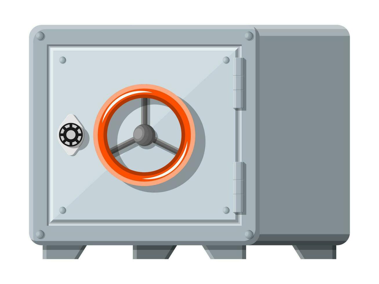 Metallic safe box with closed door for money. Bank vault security, deposit storage, cash safety safebox. Vector illustration in flat style