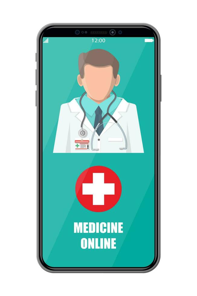 móvil teléfono con Internet farmacia compras aplicación pastillas y botellas, medicina en línea. médico asistencia, ayuda, apoyo en línea. salud cuidado solicitud en teléfono inteligente vector ilustración en plano estilo