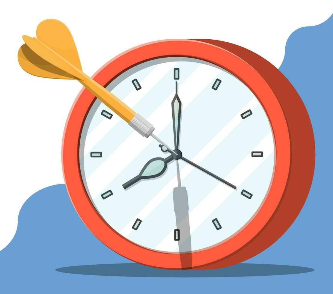 objetivo con dardo flecha y reloj. hora gestión, planificación, negocio focalización y inteligente soluciones fecha límite y en hora concepto. vector ilustración en plano estilo