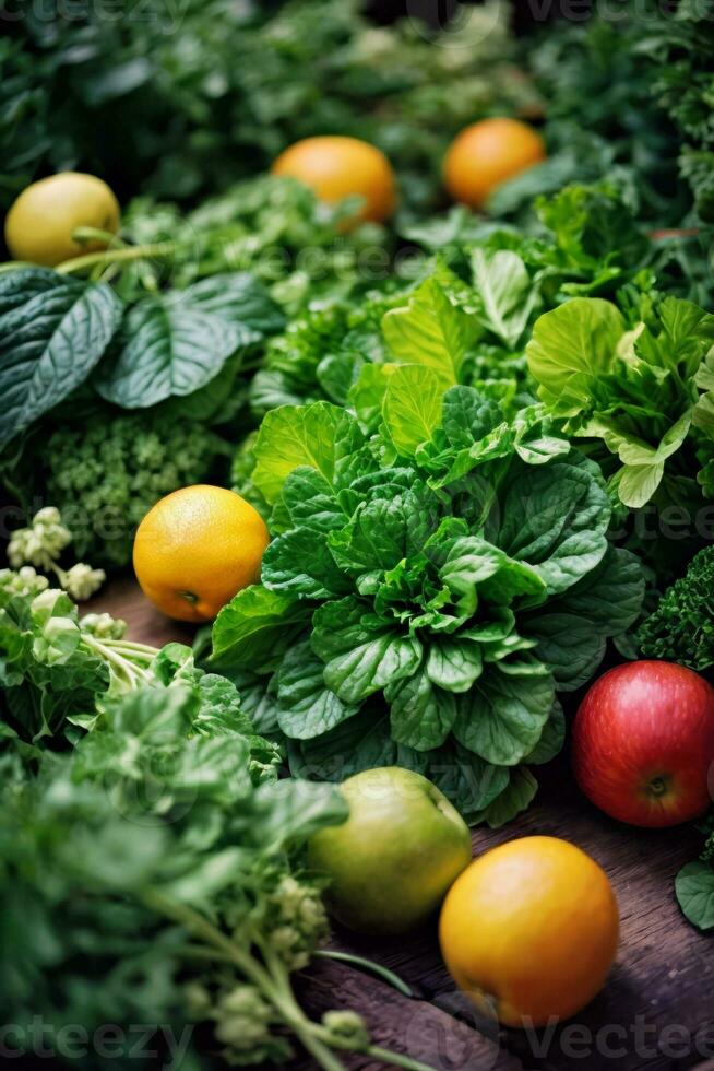 AI generated Various fresh vegetables arranged on a table photo