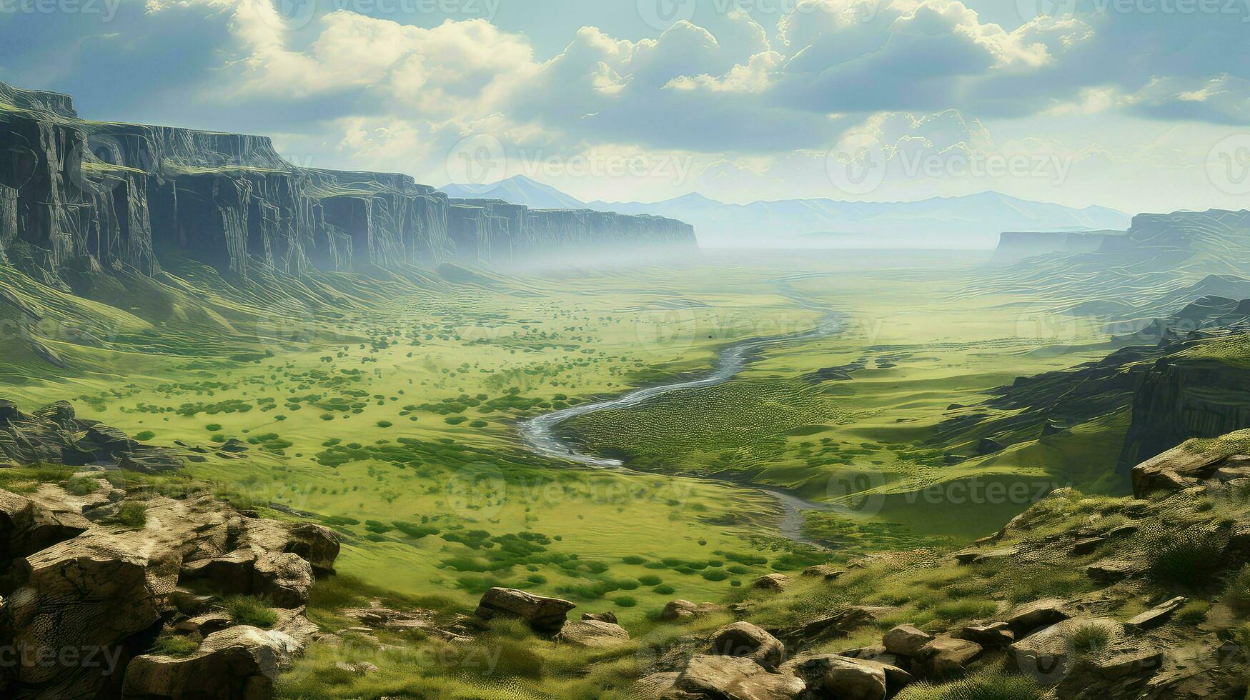 AI generated mountains tectonic plateau landscape photo