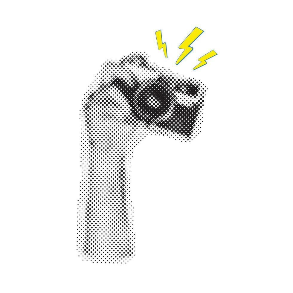 Hand holding vintage photo camera. Trendy halftone style. Collage design in trendy retro 90s magazine style vector