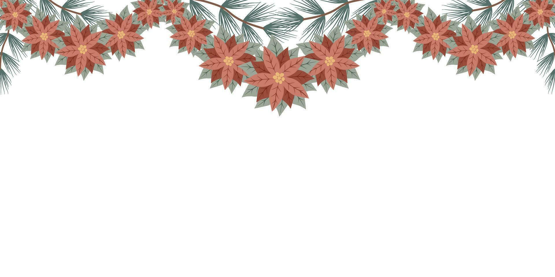 Navidad antecedentes con flor de pascua guirnalda y Copiar espacio para texto. floral invierno decoración vector