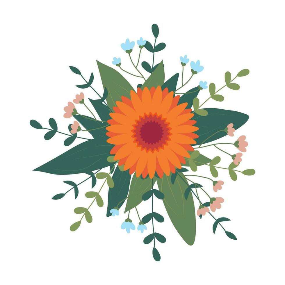 flor arreglo aislado en antecedentes. plano ilustración. Perfecto para tarjetas, invitaciones, decoraciones, logo, varios diseños vector