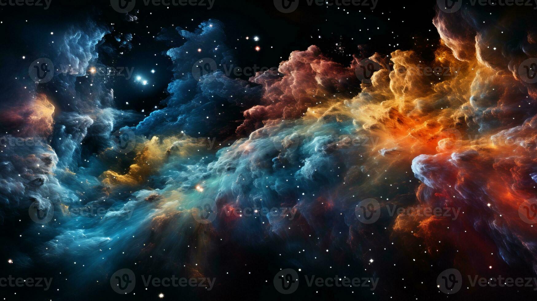 AI generated Cosmic ballet  swirling galaxies, ethereal nebulae, and radiant comets in starlit expanse photo