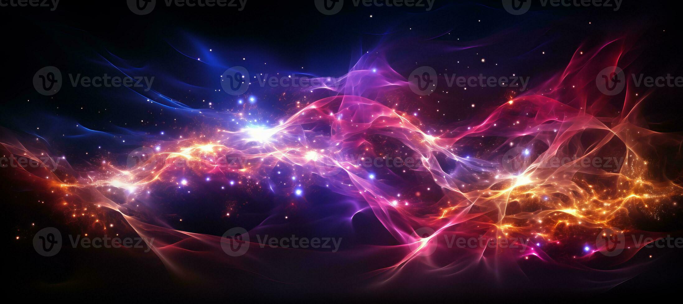 AI generated Pink and blue neon wave lines on abstract background, representing data transfer concept. photo