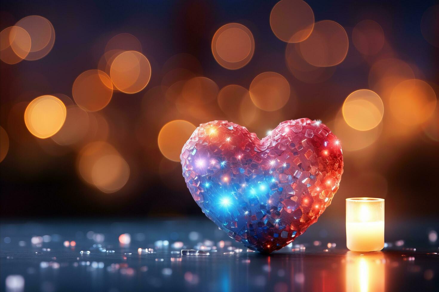 AI generated Pastel bokeh background with mini heart element and light for advertising banner or poster photo