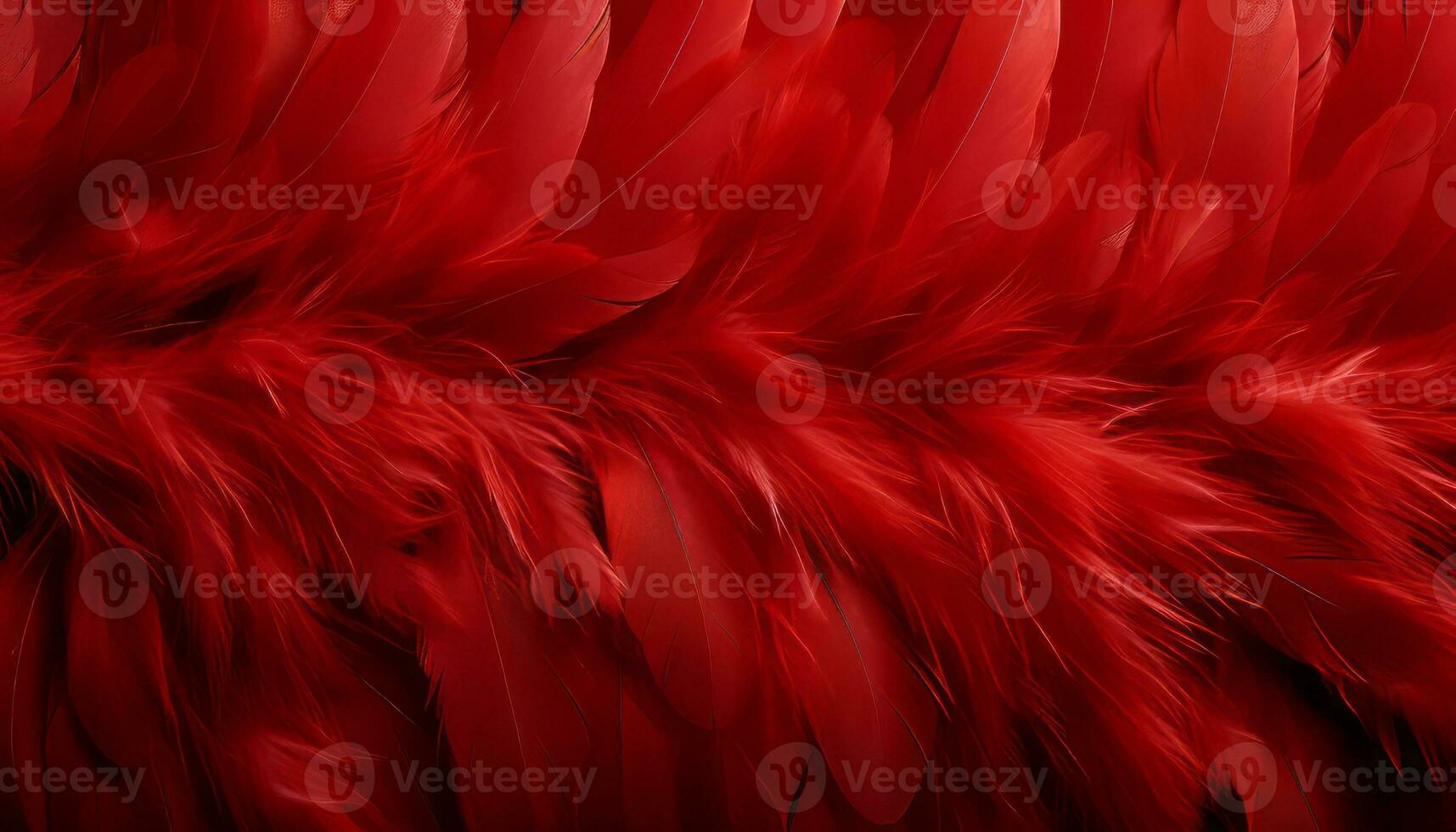 AI generated Vibrant red feathers texture background with detailed digital art of large bird feathers photo