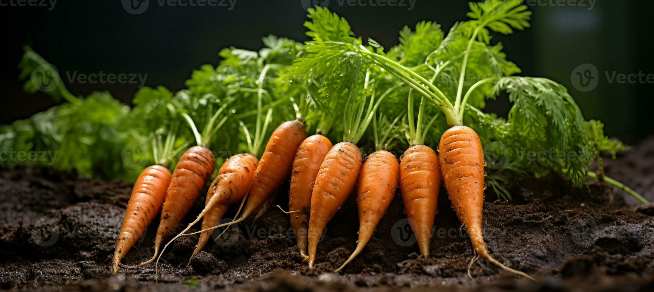 AI generated Organic carrot vegetable growing in nutrient rich garden soil against a natural background photo