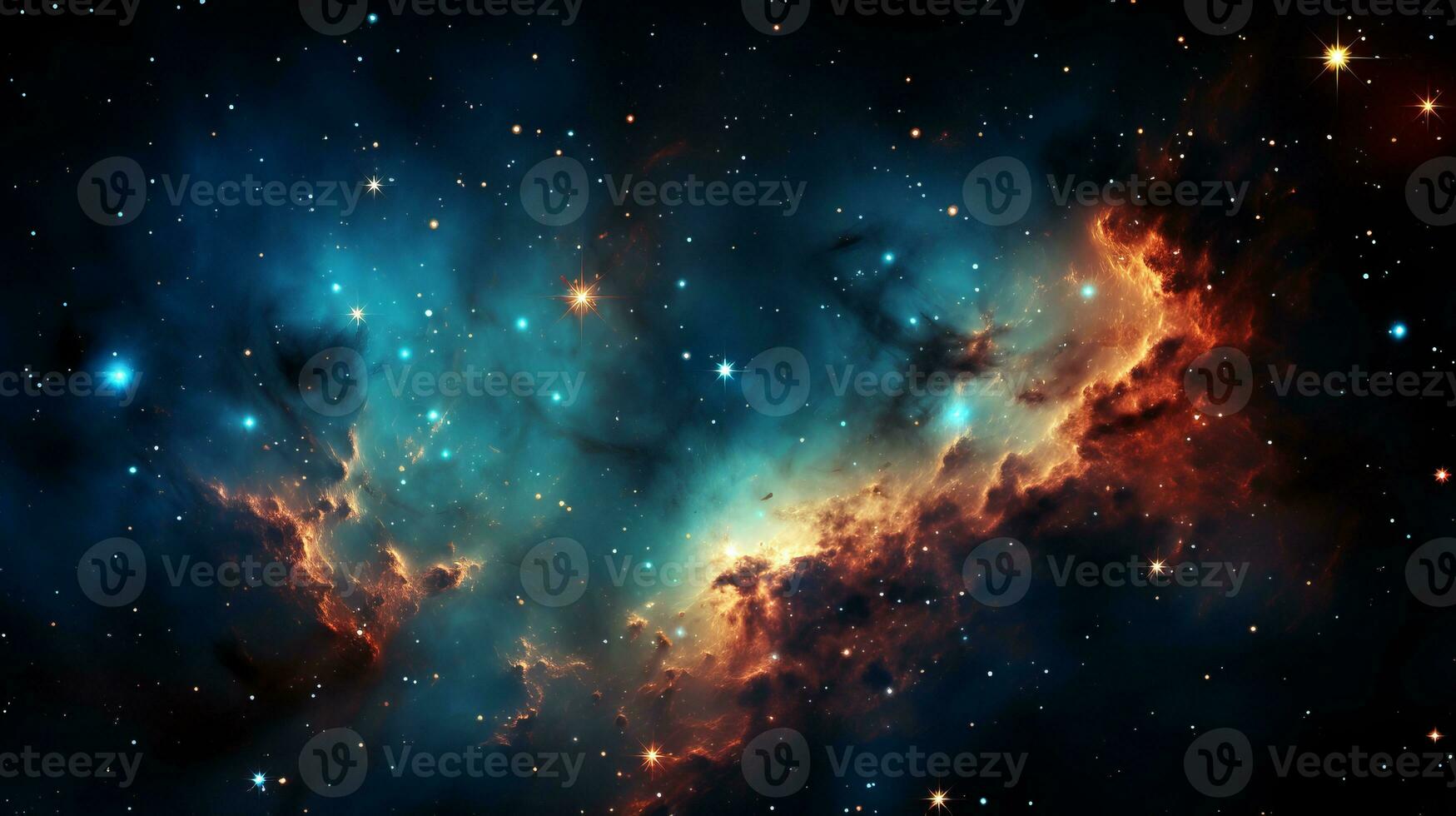 AI generated Cosmic ballet  swirling galaxies, ethereal nebulae, and radiant comets in starlit expanse photo