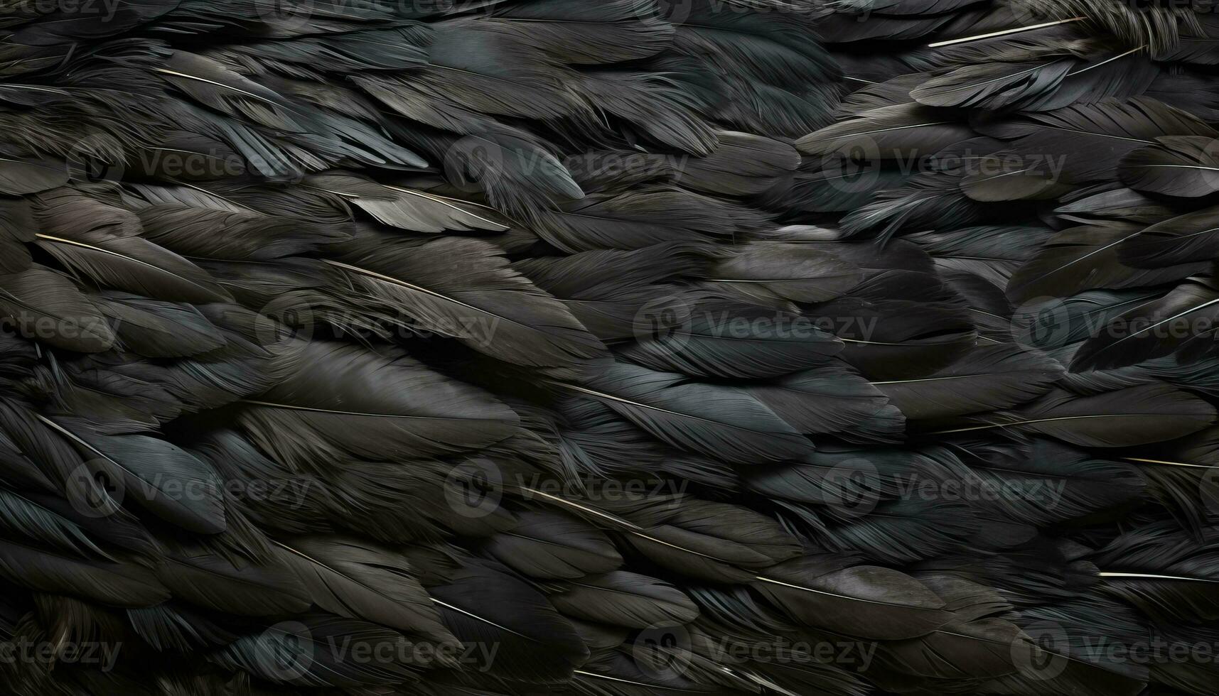 AI generated Detailed black feathers texture background  digital art featuring large bird feathers photo