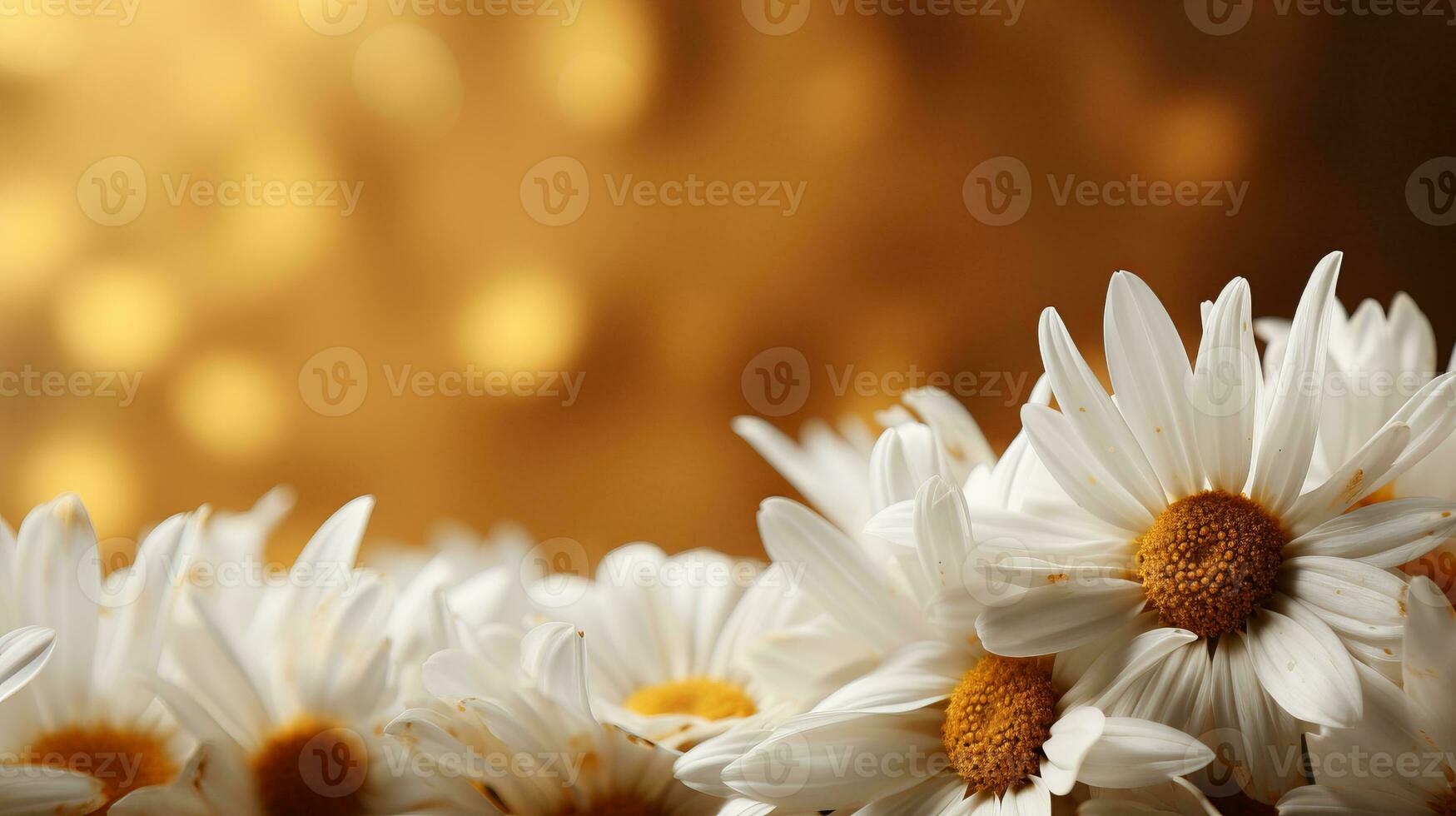 AI generated Vibrant and colorful daisy bokeh background with soft blur and copy space for text placement photo