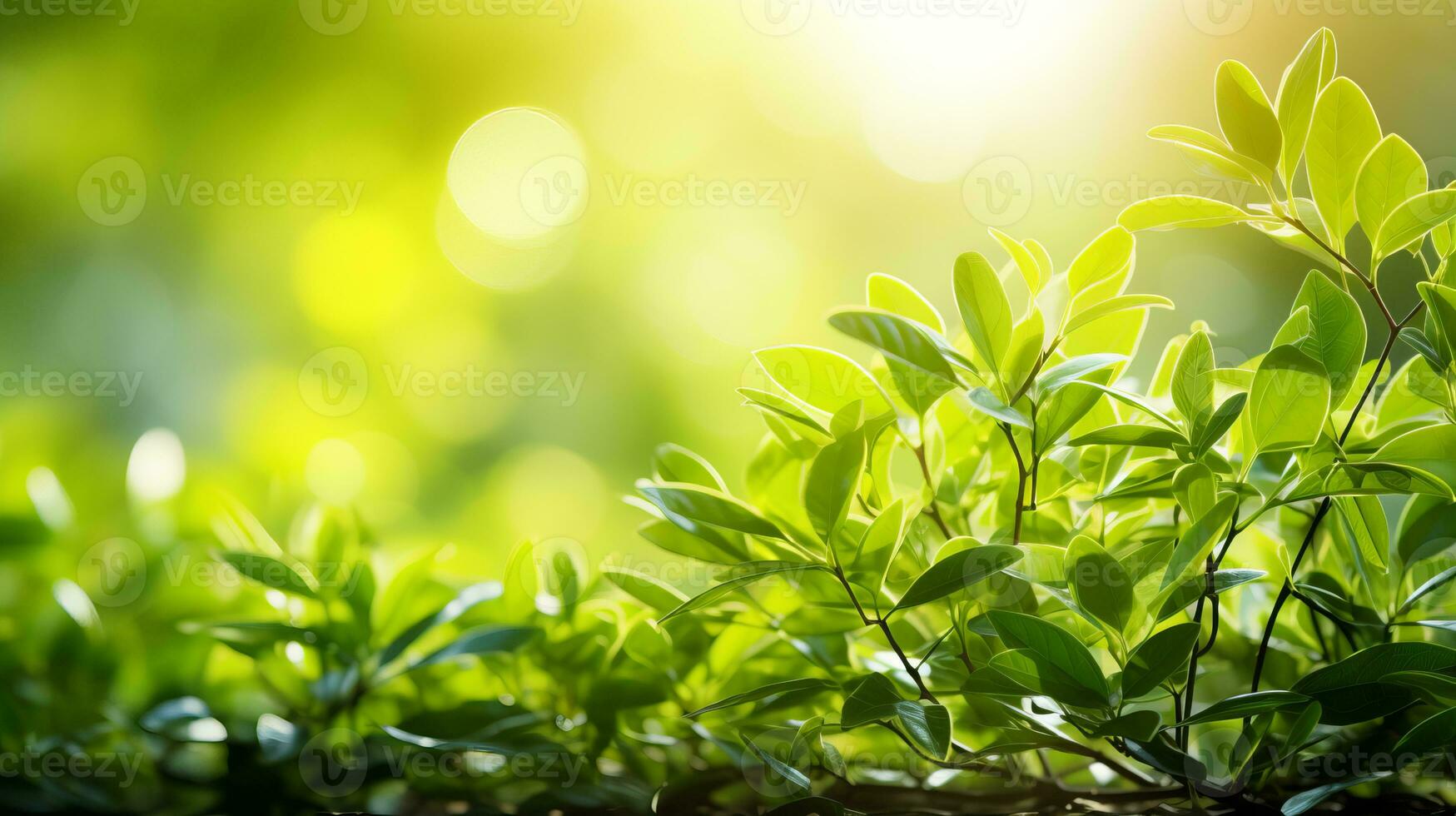 AI generated Defocused green leaves bokeh background with text space, symbolizing eco friendliness photo