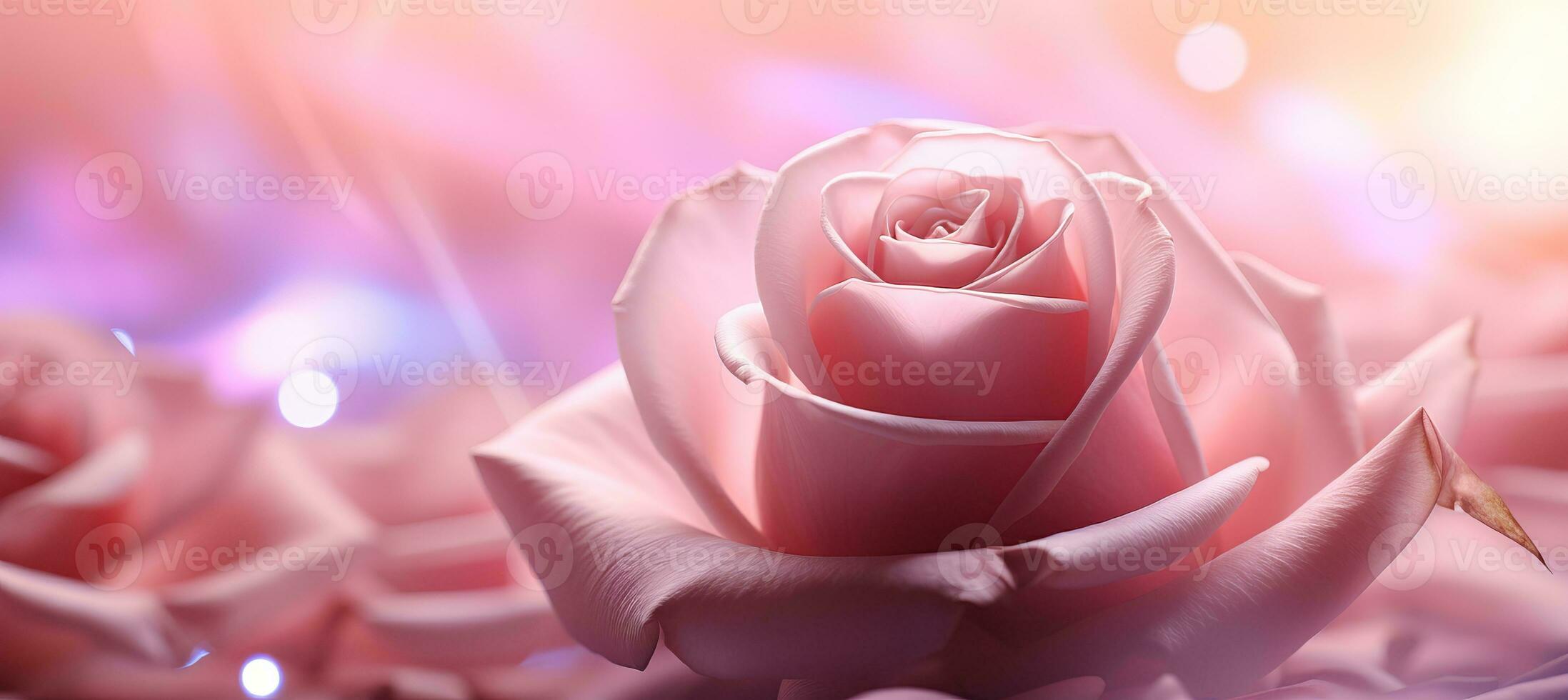 AI generated Romantic rose bokeh background with captivating narrative and artistic blur for text placement photo