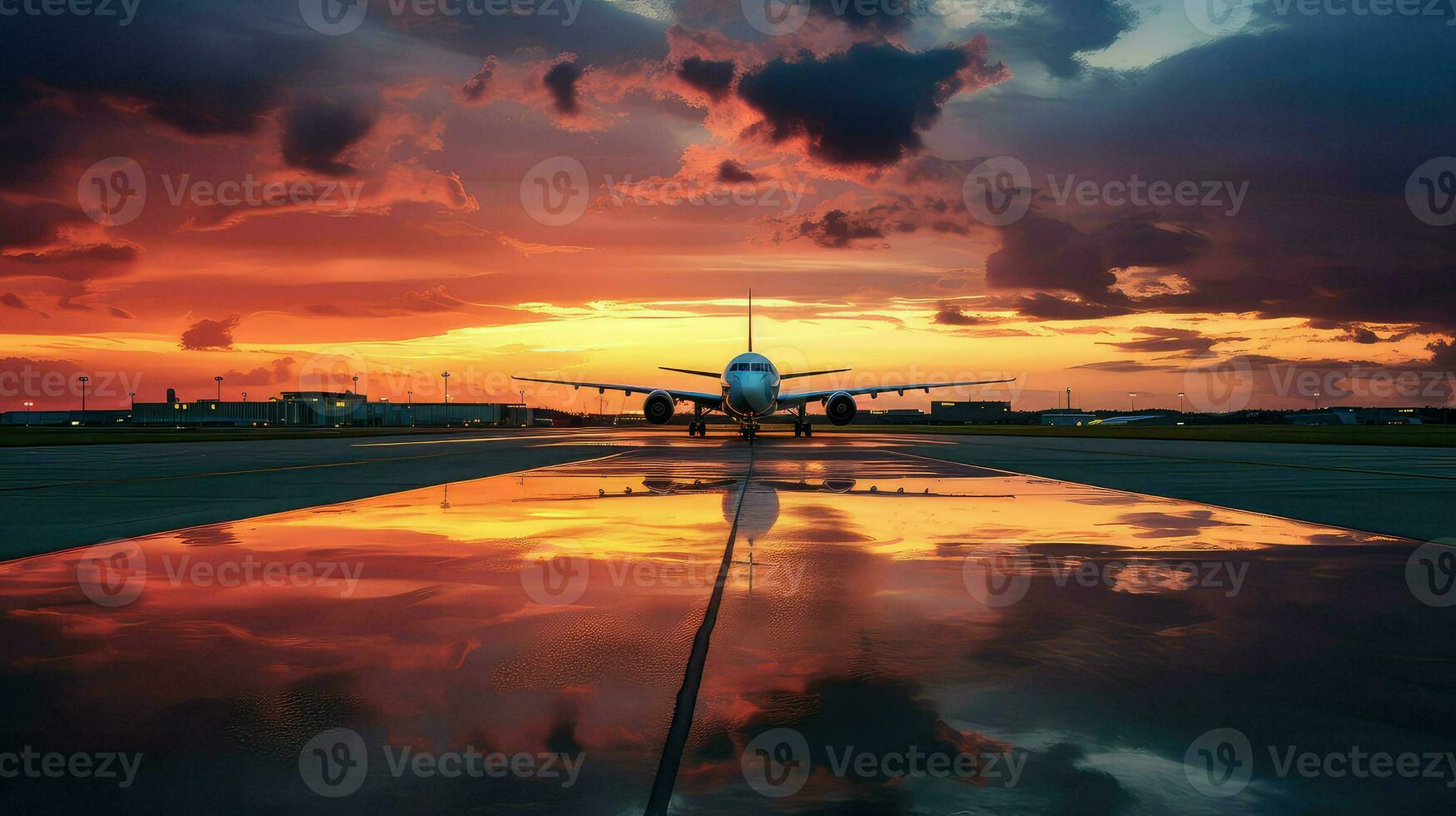 AI generated departure sunset airport background photo