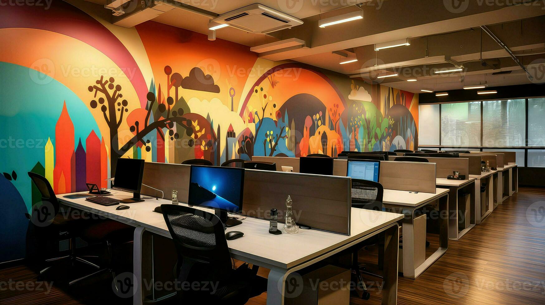 AI generated office room business background photo