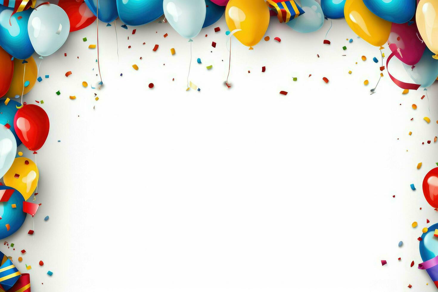 AI generated Birthday border with balloons on a white background, romantic background , Ai generated photo