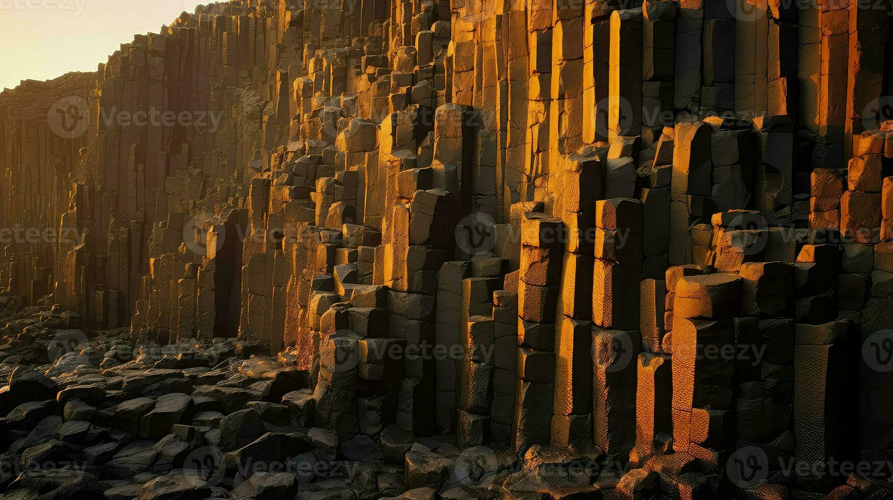 AI generated rock basalt columns landscape photo