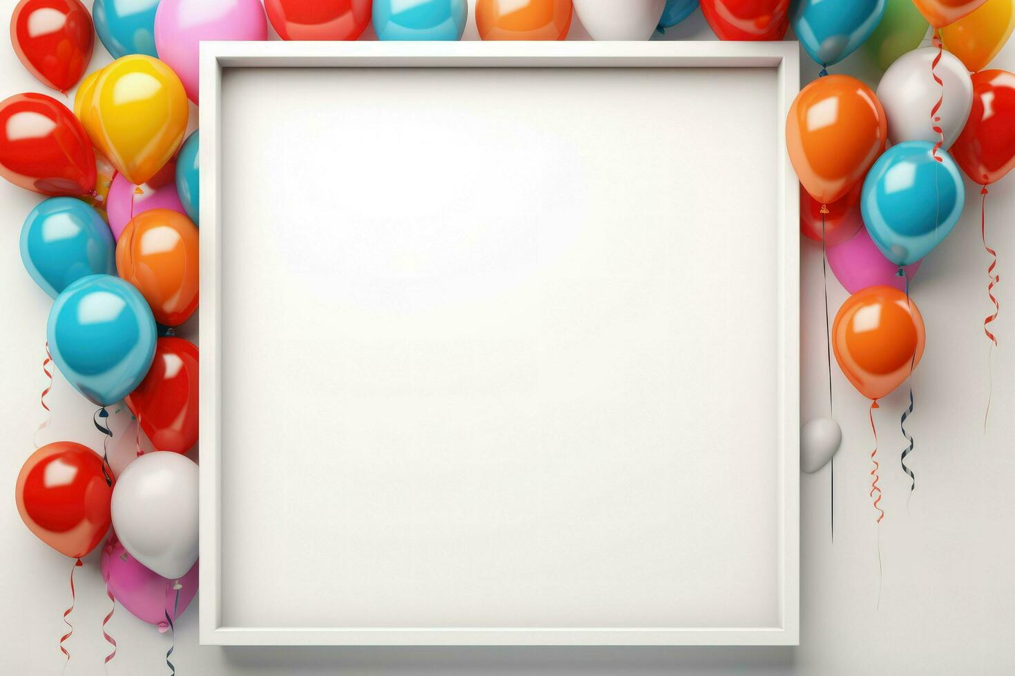 AI generated Birthday frame with color balloons with sparkles, blank frame decoration with balloon , Ai generated photo
